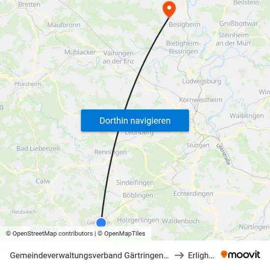 Gemeindeverwaltungsverband Gärtringen/Ehningen to Erligheim map