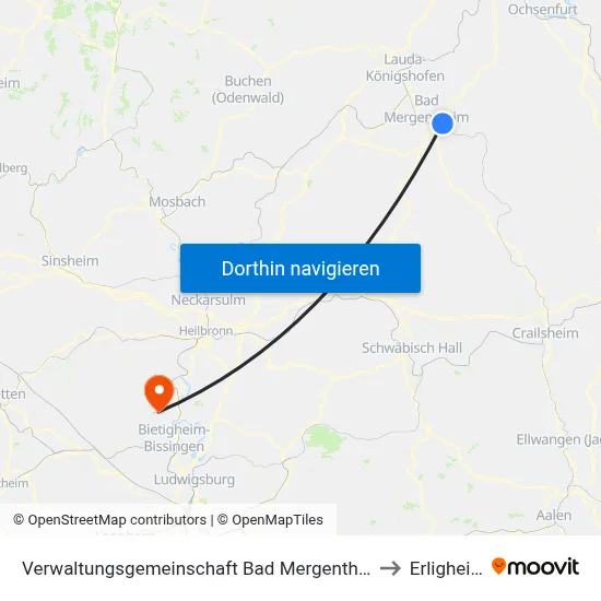 Verwaltungsgemeinschaft Bad Mergentheim to Erligheim map