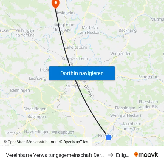Vereinbarte Verwaltungsgemeinschaft Der Stadt Nürtingen to Erligheim map