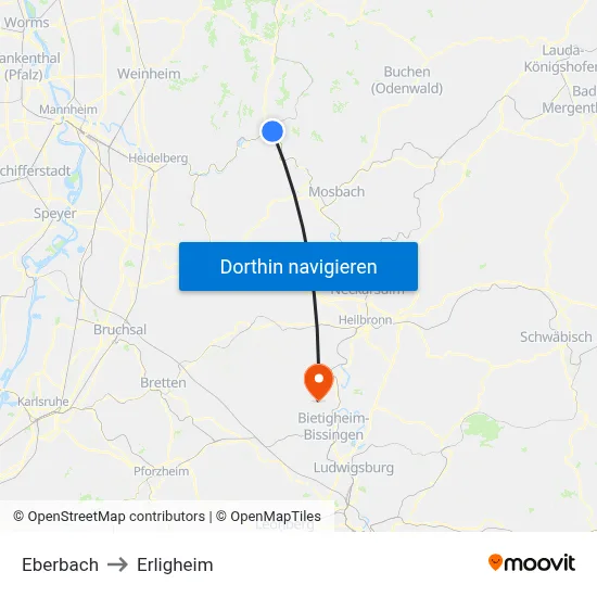 Eberbach to Erligheim map