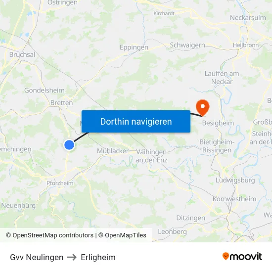 Gvv Neulingen to Erligheim map