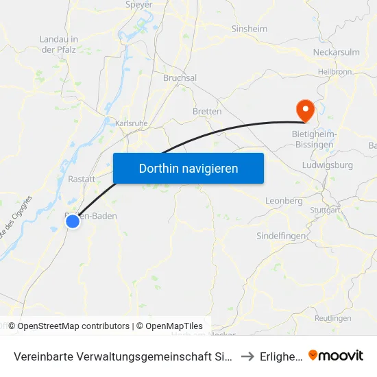 Vereinbarte Verwaltungsgemeinschaft Sinzheim to Erligheim map