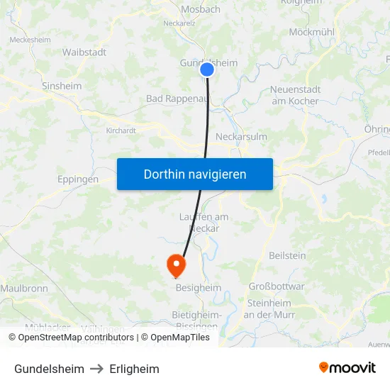 Gundelsheim to Erligheim map