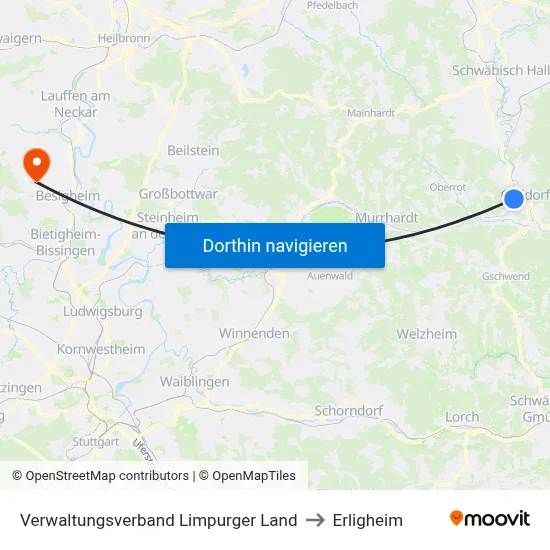 Verwaltungsverband Limpurger Land to Erligheim map