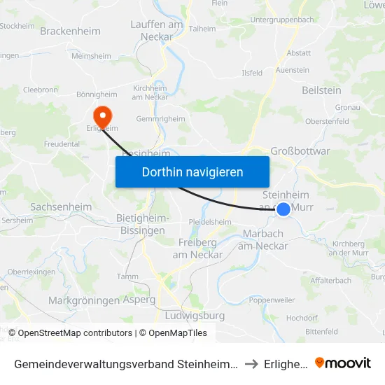 Gemeindeverwaltungsverband Steinheim-Murr to Erligheim map