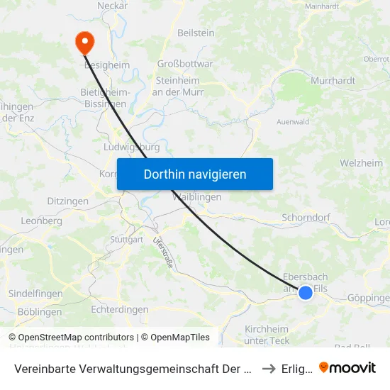 Vereinbarte Verwaltungsgemeinschaft Der Stadt Ebersbach An Der Fils to Erligheim map