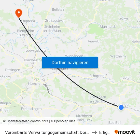 Vereinbarte Verwaltungsgemeinschaft Der Stadt Göppingen to Erligheim map