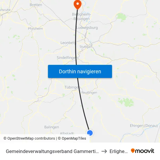 Gemeindeverwaltungsverband Gammertingen to Erligheim map