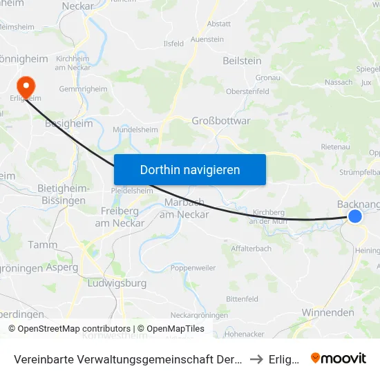 Vereinbarte Verwaltungsgemeinschaft Der Stadt Backnang to Erligheim map