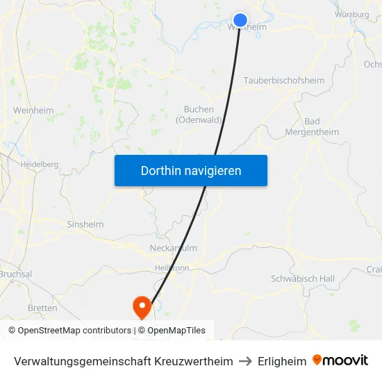 Verwaltungsgemeinschaft Kreuzwertheim to Erligheim map
