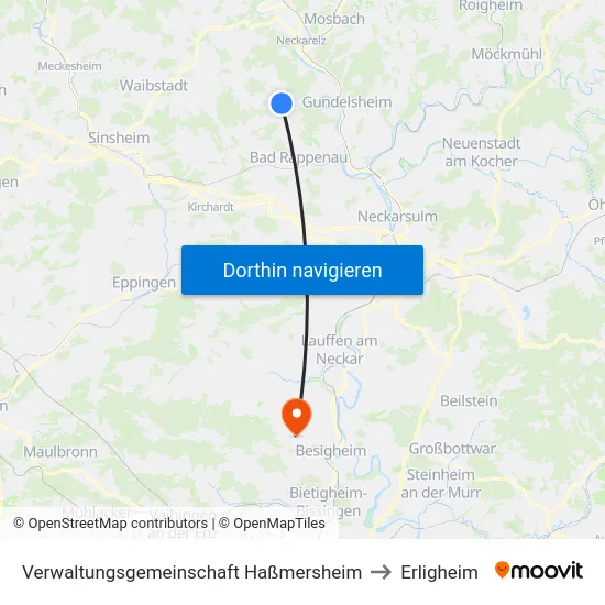 Verwaltungsgemeinschaft Haßmersheim to Erligheim map