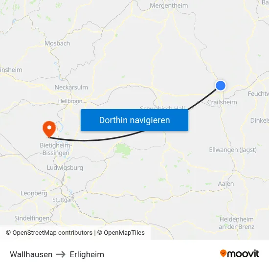 Wallhausen to Erligheim map