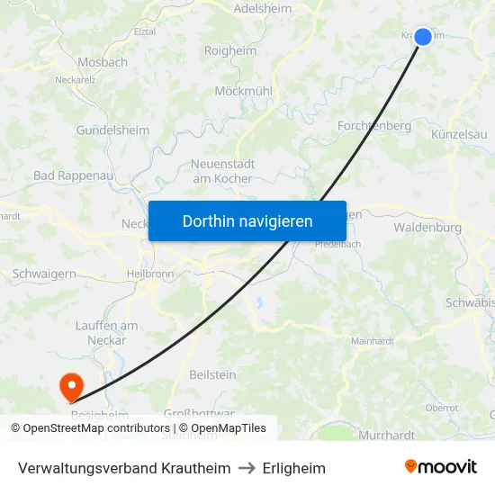 Verwaltungsverband Krautheim to Erligheim map