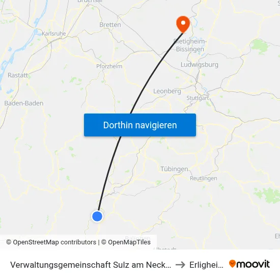 Verwaltungsgemeinschaft Sulz am Neckar to Erligheim map