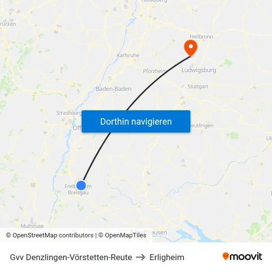 Gvv Denzlingen-Vörstetten-Reute to Erligheim map