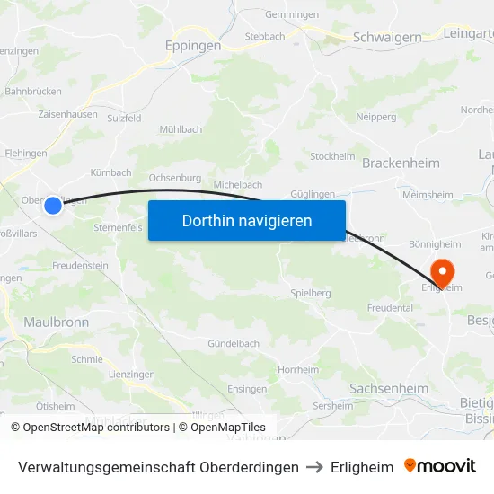 Verwaltungsgemeinschaft Oberderdingen to Erligheim map