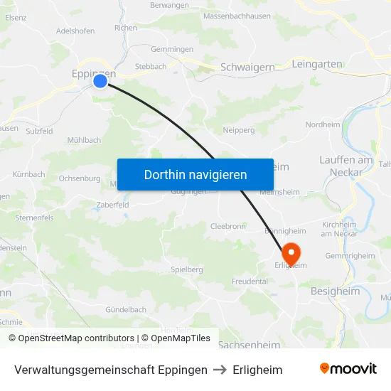 Verwaltungsgemeinschaft Eppingen to Erligheim map