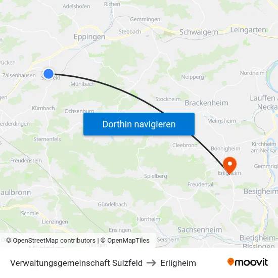 Verwaltungsgemeinschaft Sulzfeld to Erligheim map