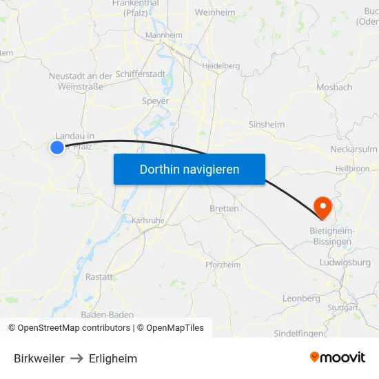 Birkweiler to Erligheim map