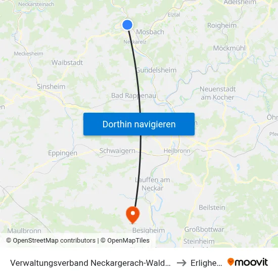 Verwaltungsverband Neckargerach-Waldbrunn to Erligheim map