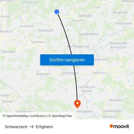 Schwarzach to Erligheim map