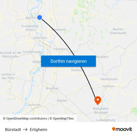 Bürstadt to Erligheim map