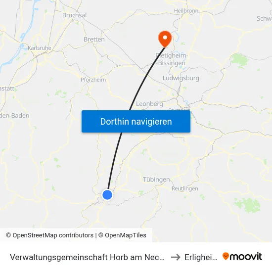 Verwaltungsgemeinschaft Horb am Neckar to Erligheim map