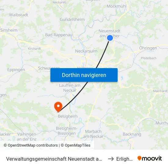 Verwaltungsgemeinschaft Neuenstadt am Kocher to Erligheim map
