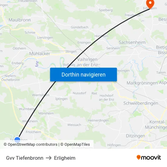 Gvv Tiefenbronn to Erligheim map