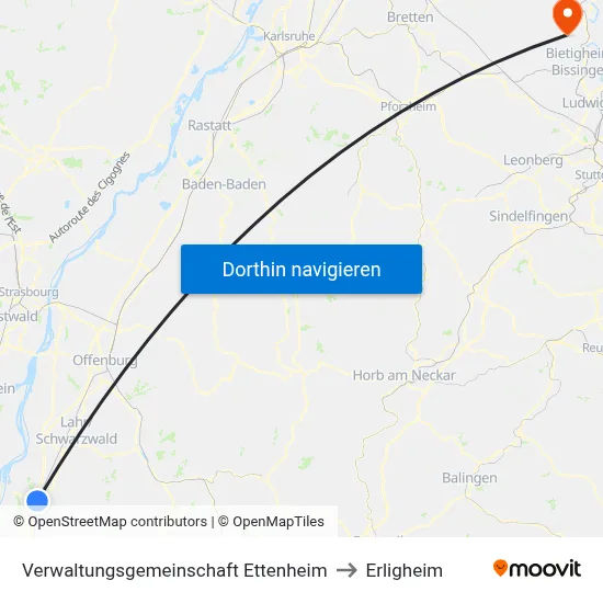 Verwaltungsgemeinschaft Ettenheim to Erligheim map