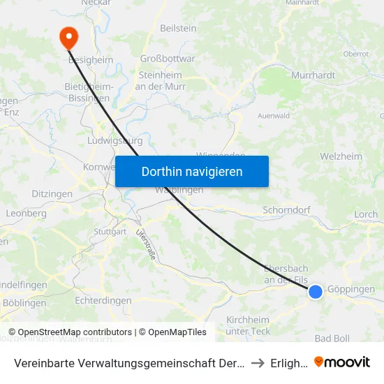Vereinbarte Verwaltungsgemeinschaft Der Stadt Uhingen to Erligheim map