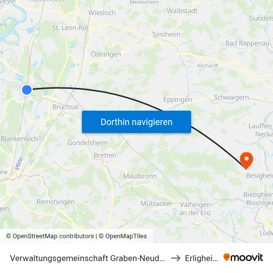Verwaltungsgemeinschaft Graben-Neudorf to Erligheim map