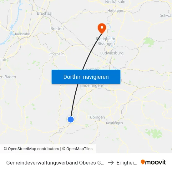 Gemeindeverwaltungsverband Oberes Gäu to Erligheim map