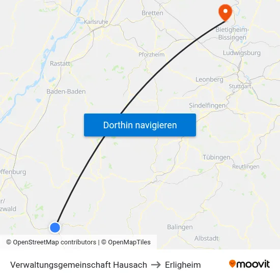 Verwaltungsgemeinschaft Hausach to Erligheim map