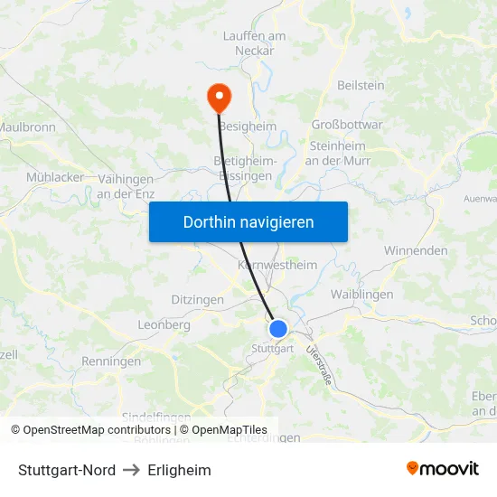 Stuttgart-Nord to Erligheim map