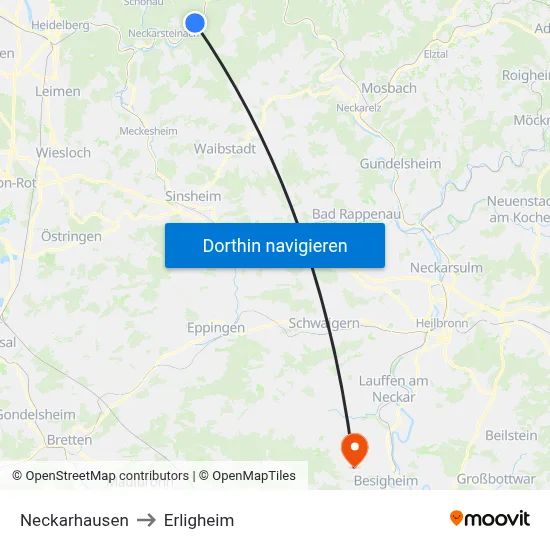 Neckarhausen to Erligheim map