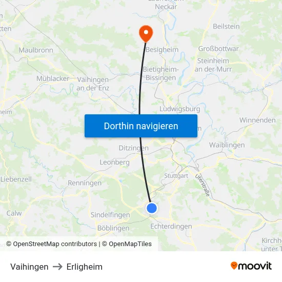 Vaihingen to Erligheim map