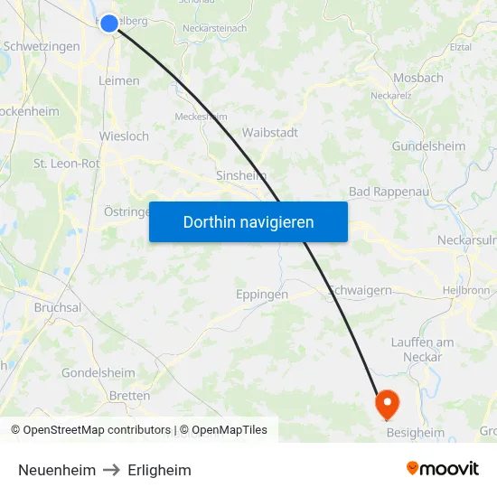 Neuenheim to Erligheim map