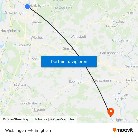 Wieblingen to Erligheim map