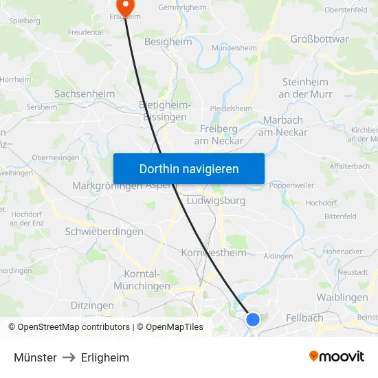 Münster to Erligheim map