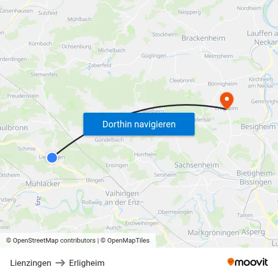 Lienzingen to Erligheim map