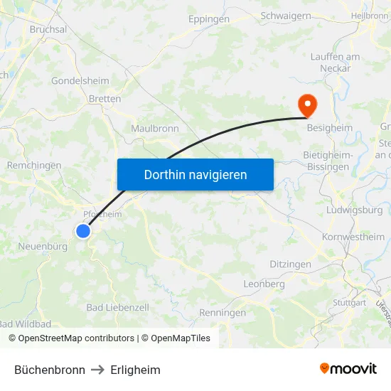 Büchenbronn to Erligheim map