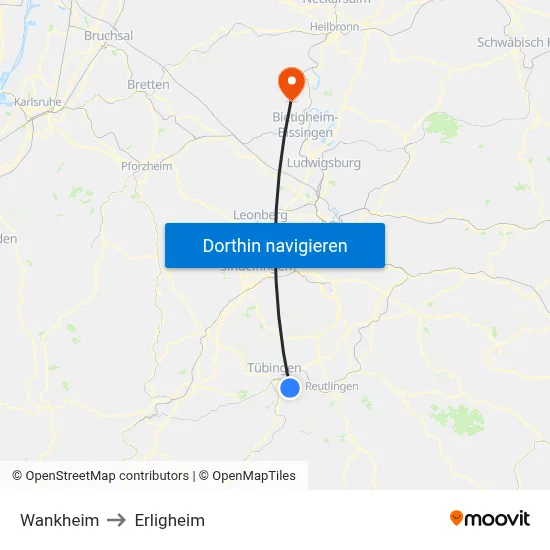 Wankheim to Erligheim map