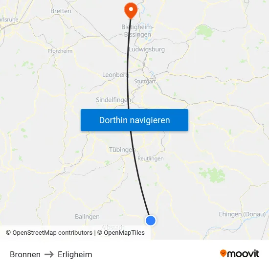 Bronnen to Erligheim map