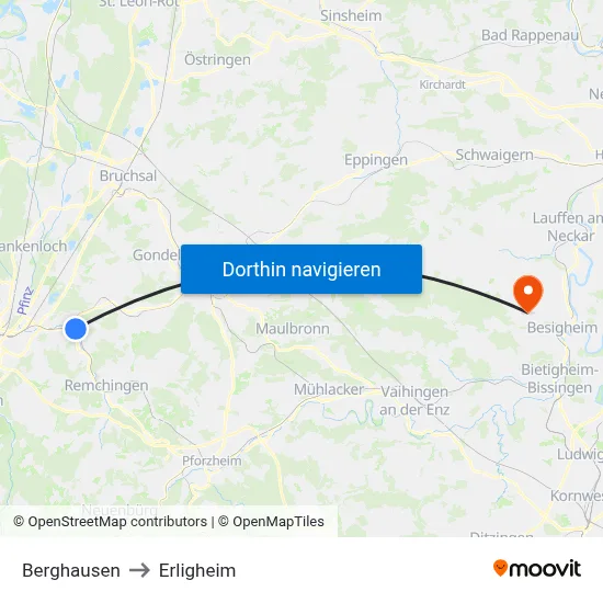 Berghausen to Erligheim map