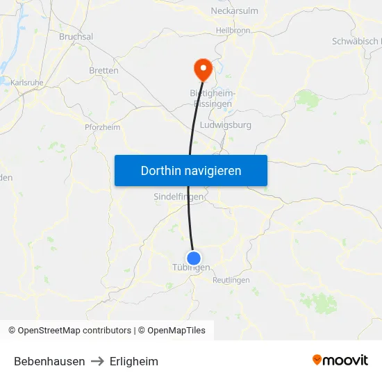 Bebenhausen to Erligheim map