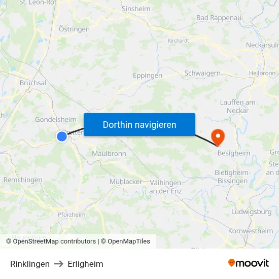 Rinklingen to Erligheim map