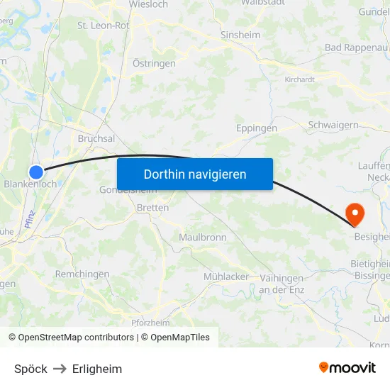Spöck to Erligheim map