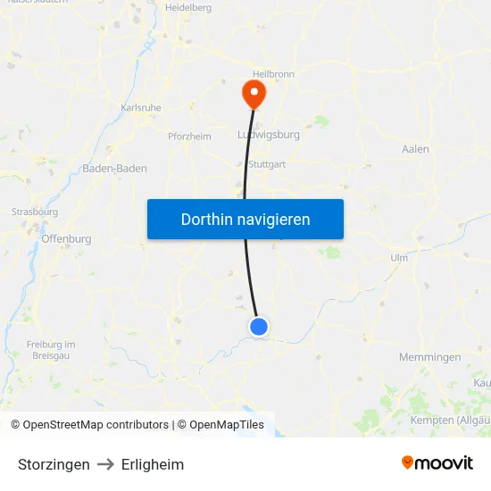 Storzingen to Erligheim map