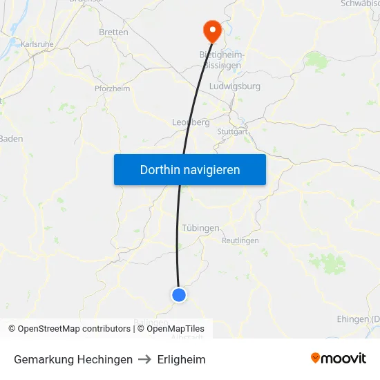 Gemarkung Hechingen to Erligheim map